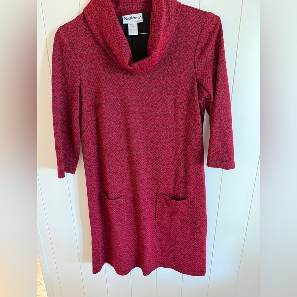NorthStyle Red Patterned Cowl-Neck Pocket Dress